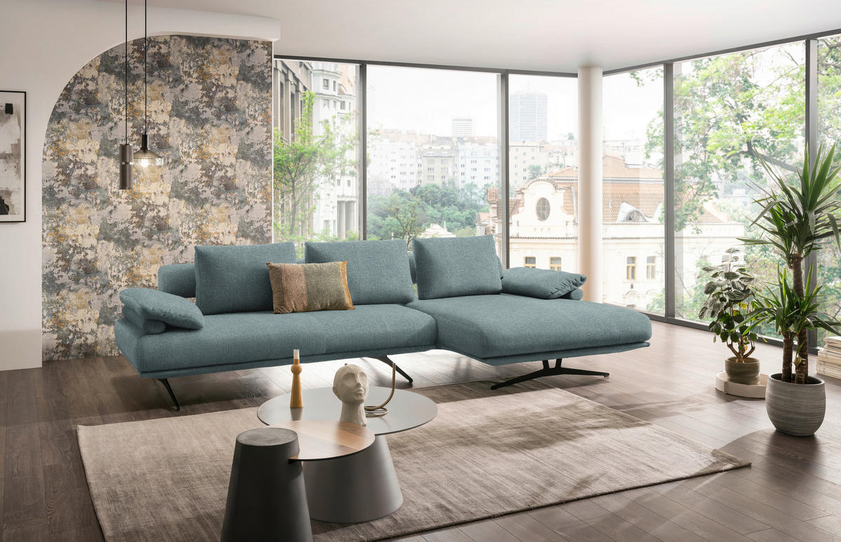 ECKSOFA in Chenille Blau  - Blau/Schwarz, Design, Textil/Metall (334/168cm) - Dieter Knoll
