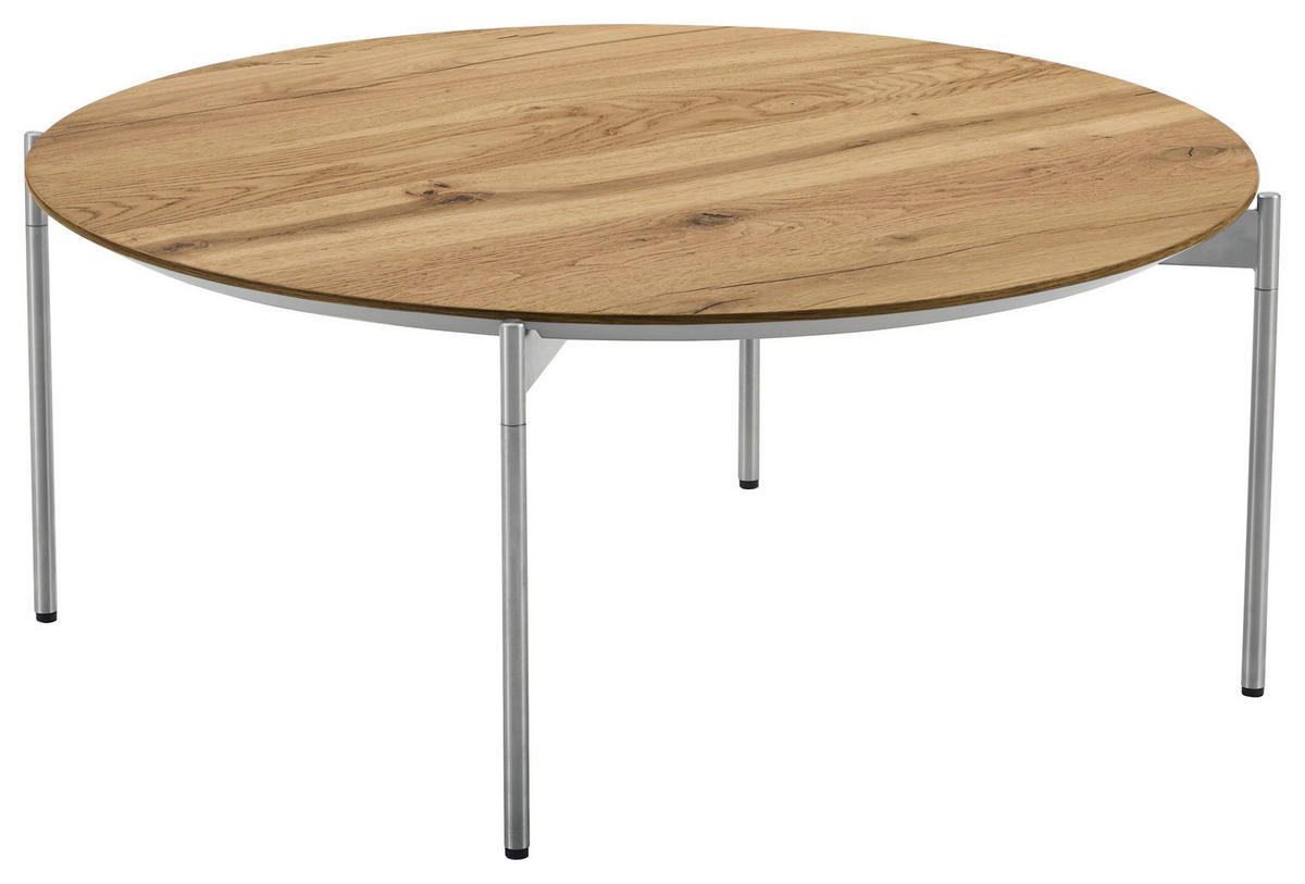 COUCHTISCH Eiche furniert 83/83/42 cm rund Eichefarben, Edelstahlfarben  - Edelstahlfarben/Eichefarben, Design, Holz/Metall (83/83/42cm) - Venjakob