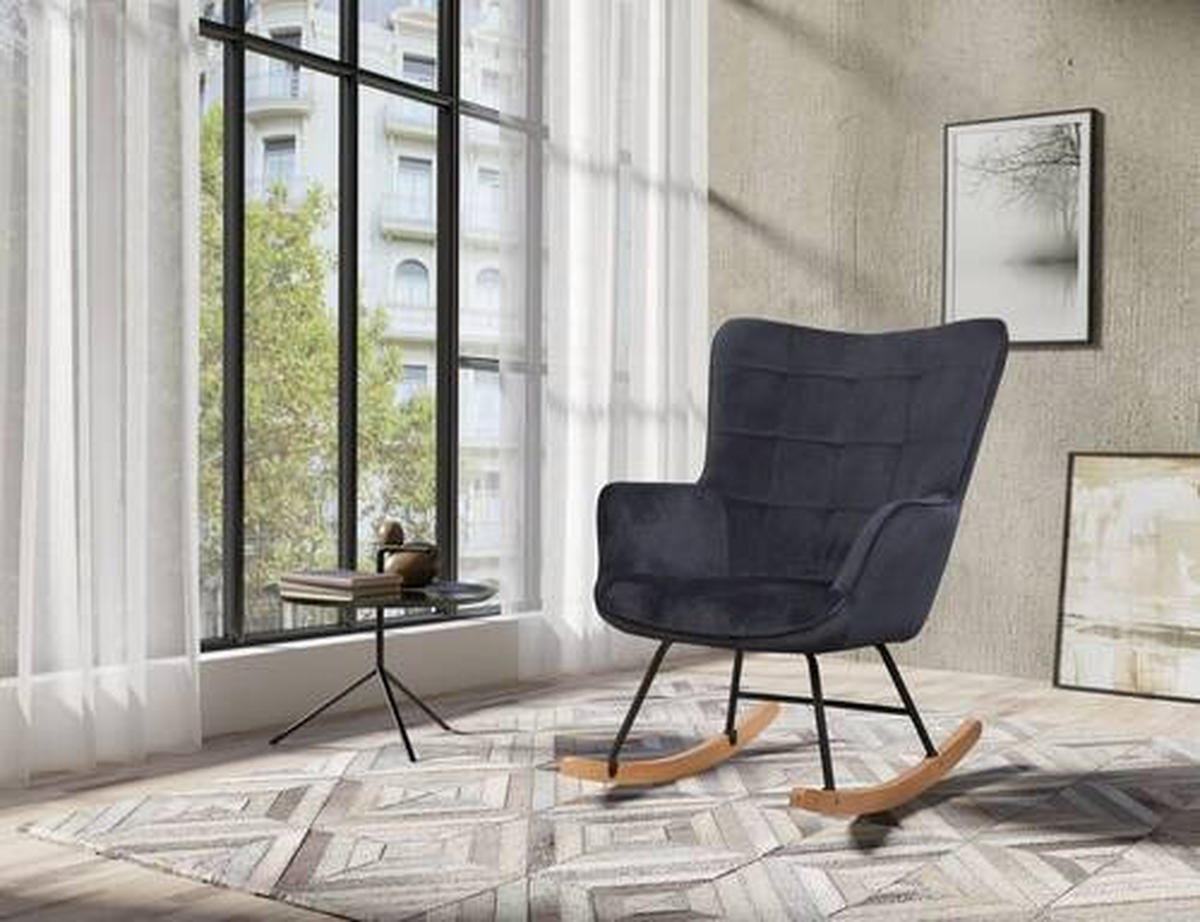 SCHAUKELSESSEL in Samt Schwarz  - Buchefarben/Schwarz, MODERN, Holz/Textil (72/92/92cm) - MID.YOU