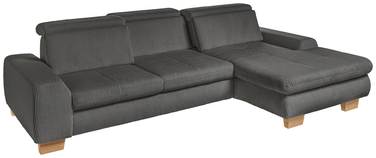 ECKSOFA Anthrazit Cord  - Eiche Bianco/Anthrazit, KONVENTIONELL, Holz/Textil (307/195cm) - SetOne by Musterring