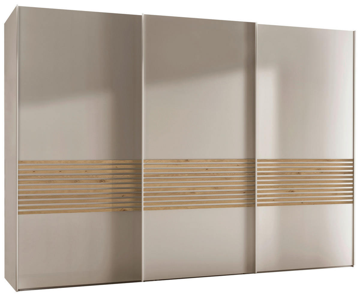 SCHWEBETÜRENSCHRANK in Champagner, Eiche Bianco  - Eiche Bianco/Champagner, Design, Holzwerkstoff/Metall (300/217/67cm) - Novel