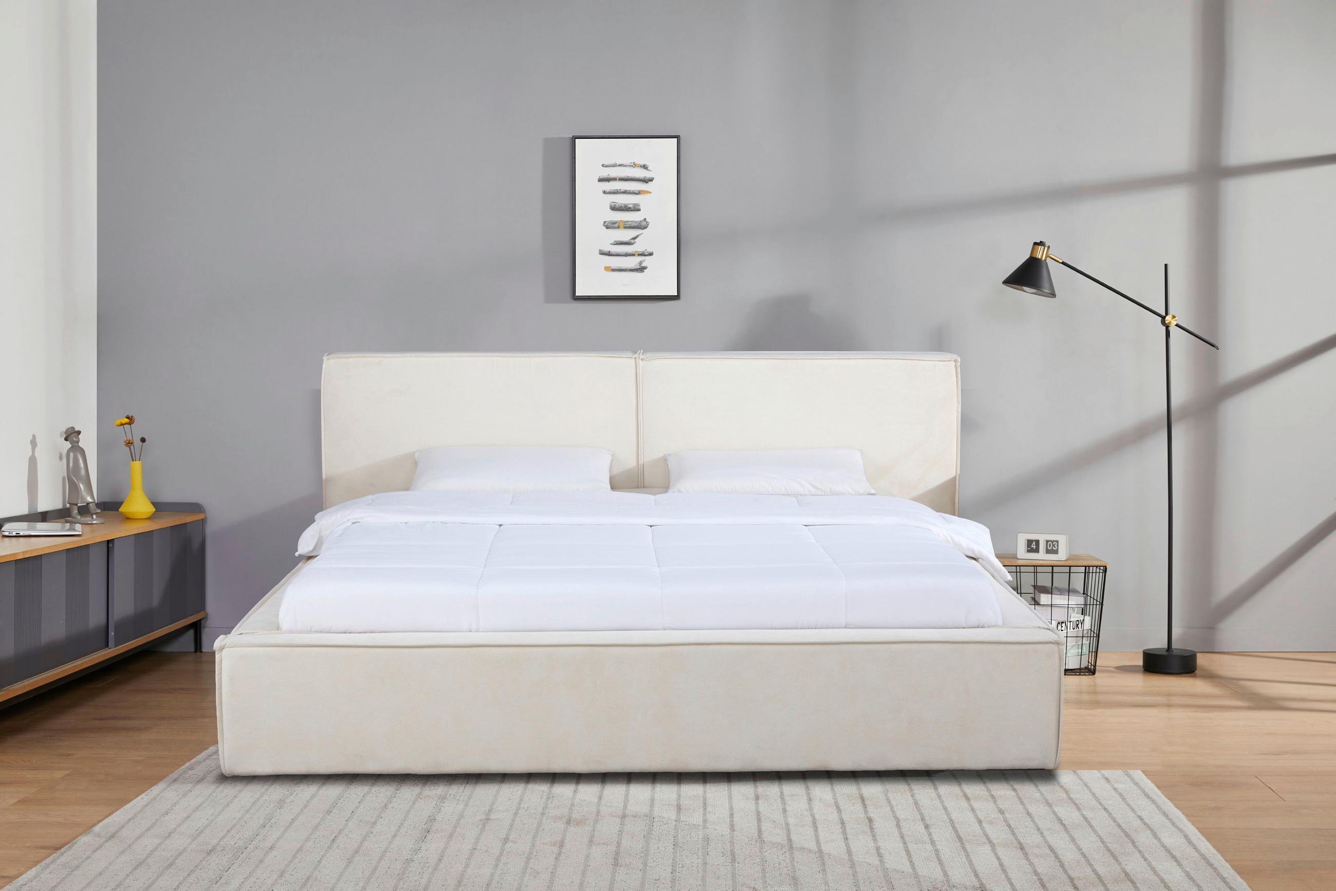 TAPECIRANI KREVET   180/200 cm   bež  - bež/crna, Moderno, drvo/metal (180/200cm) - Livetastic