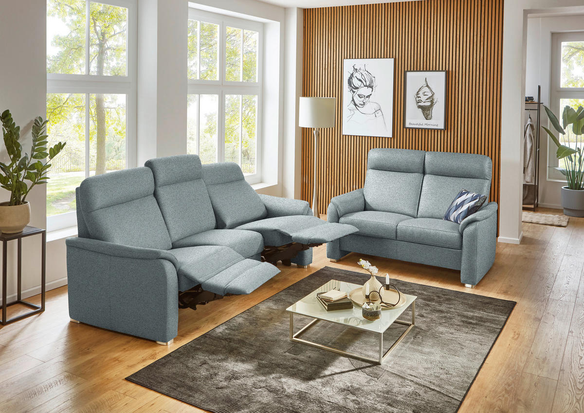 SITZGARNITUR  in Flachgewebe Graublau  - Graublau/Alufarben, KONVENTIONELL, Textil/Metall (218/156/107/103/95cm) - Beldomo Comfort