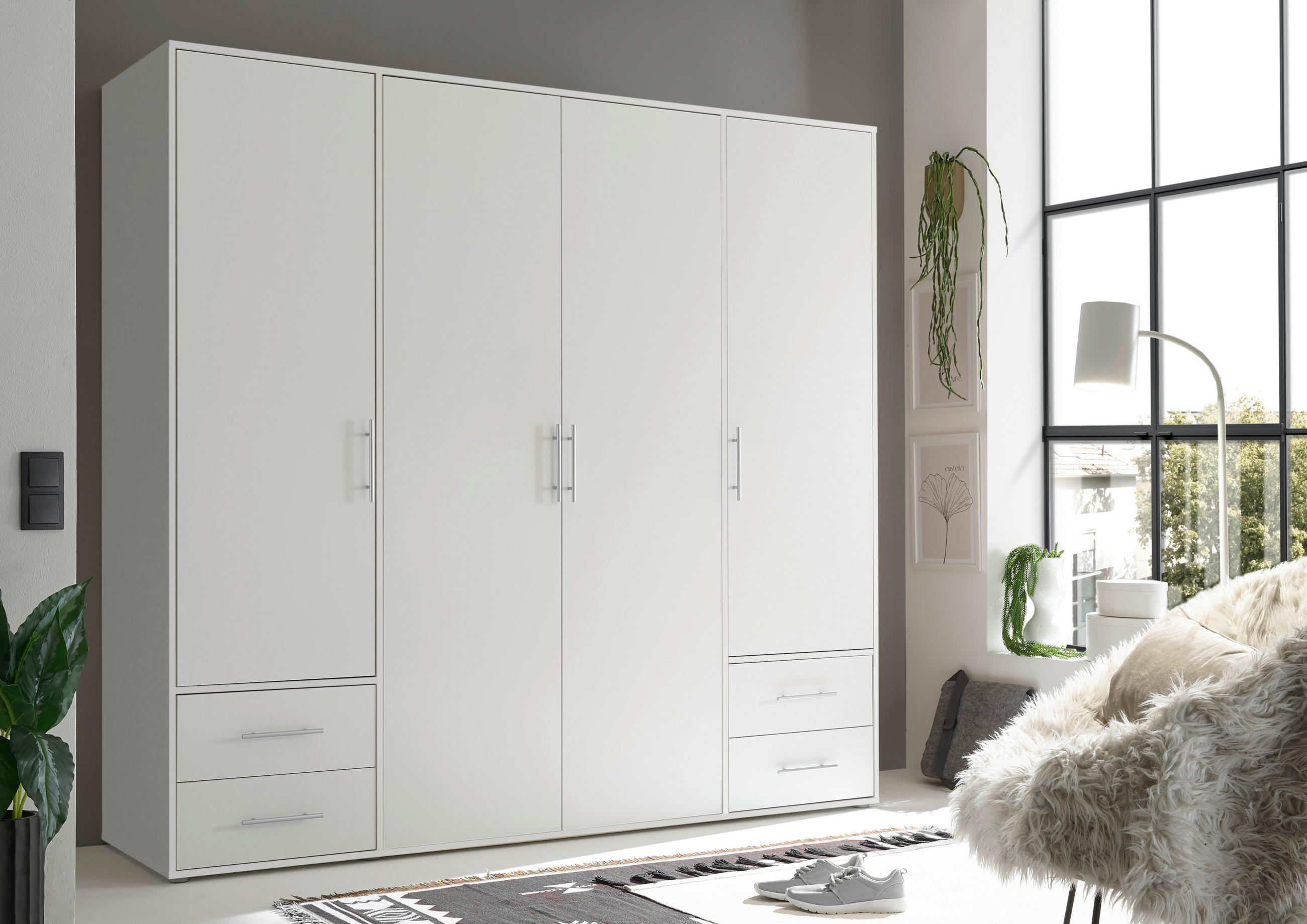 DREHTÜRENSCHRANK in Weiss  - Weiss/Alufarben, Konventionell, Holzwerkstoff/Kunststoff (206/195/60cm) - Carryhome