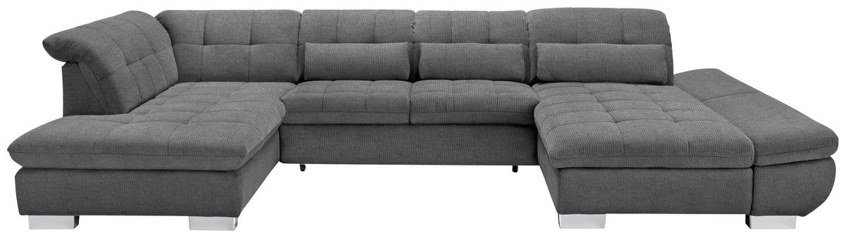 WOHNLANDSCHAFT in Mikrofaser Grau  - Chromfarben/Grau, Design, Kunststoff/Textil (211/350/204cm) - Xora