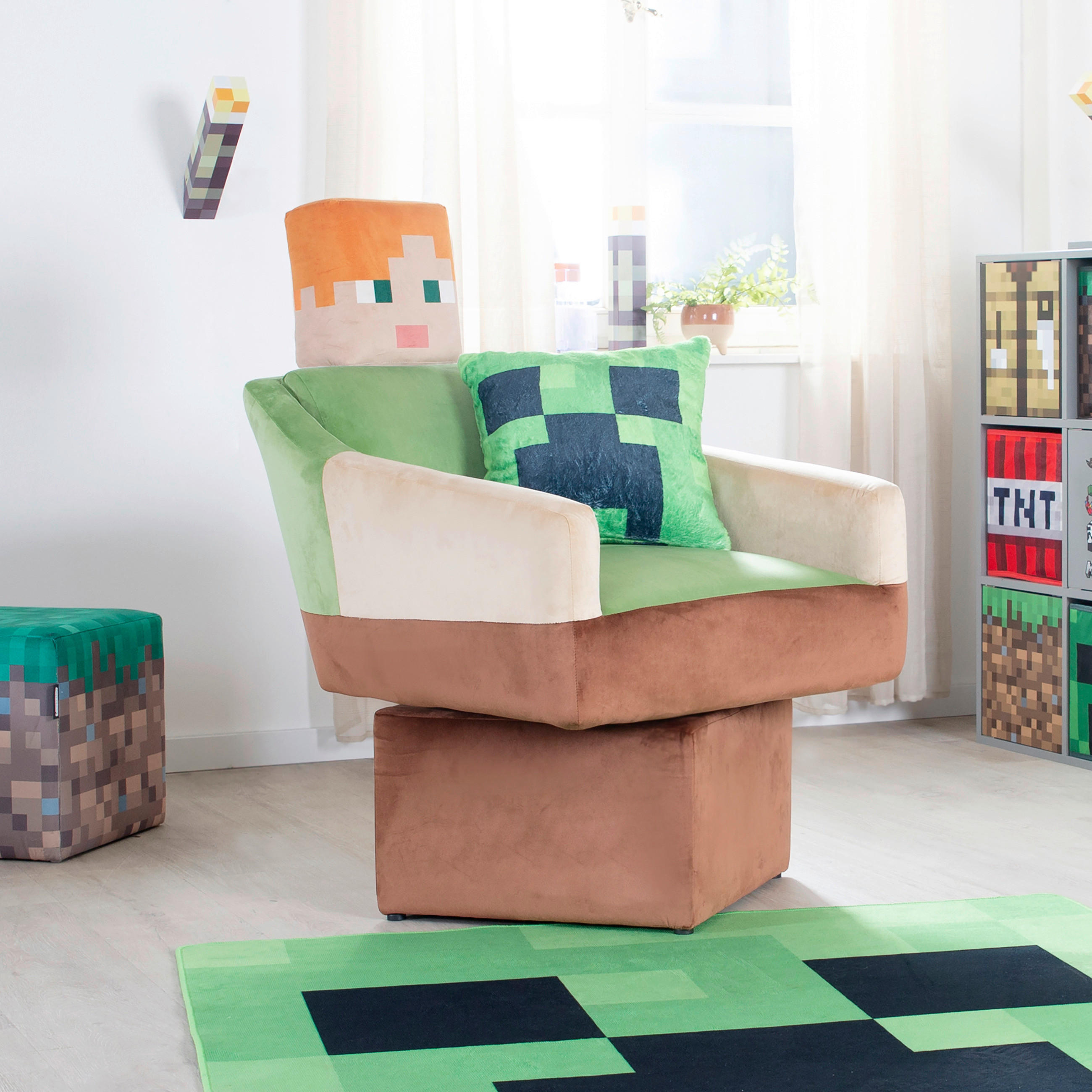 LOUNGESESSEL - Multicolor/Grün, MODERN, Holzwerkstoff/Textil (69/96/75cm) - Minecraft