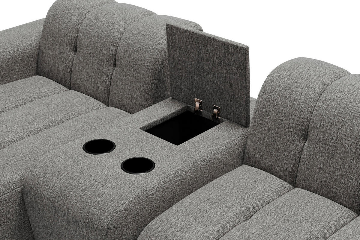 ECKSOFA Graubraun Chenille Stauraum, Getränkehalter  - Graubraun/Schwarz, MODERN, Kunststoff/Textil (150/299cm) - Milino