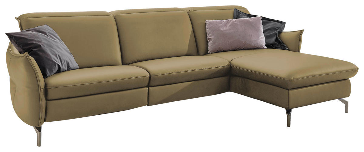 ECKSOFA Lederlook (vegan) Olivgrün  - Olivgrün/Nickelfarben, Modern, Textil/Metall (263/179cm) - Livetastic