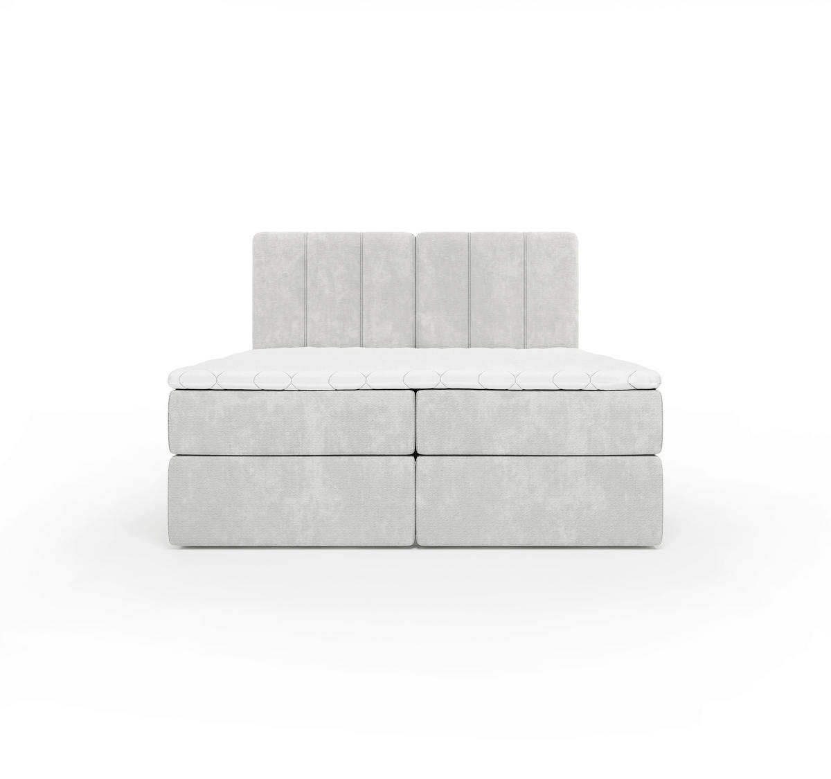 BOXBETT 160/200 cm,  in Hellgrau, gepolstertes Kopfteil, Bettkasten, Topper, Matratze, H3 = fest  - Hellgrau/Schwarz, Design, Holzwerkstoff/Kunststoff (160/200cm) - Esposa