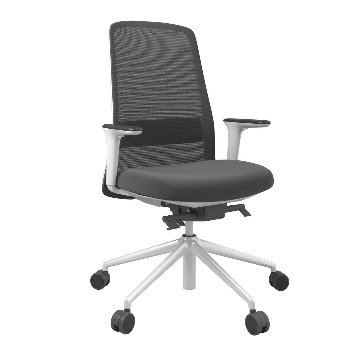 DREHSTUHL Schwarz, Weiß  - Schwarz/Weiß, MODERN, Leder/Kunststoff (70/103-115/70cm)