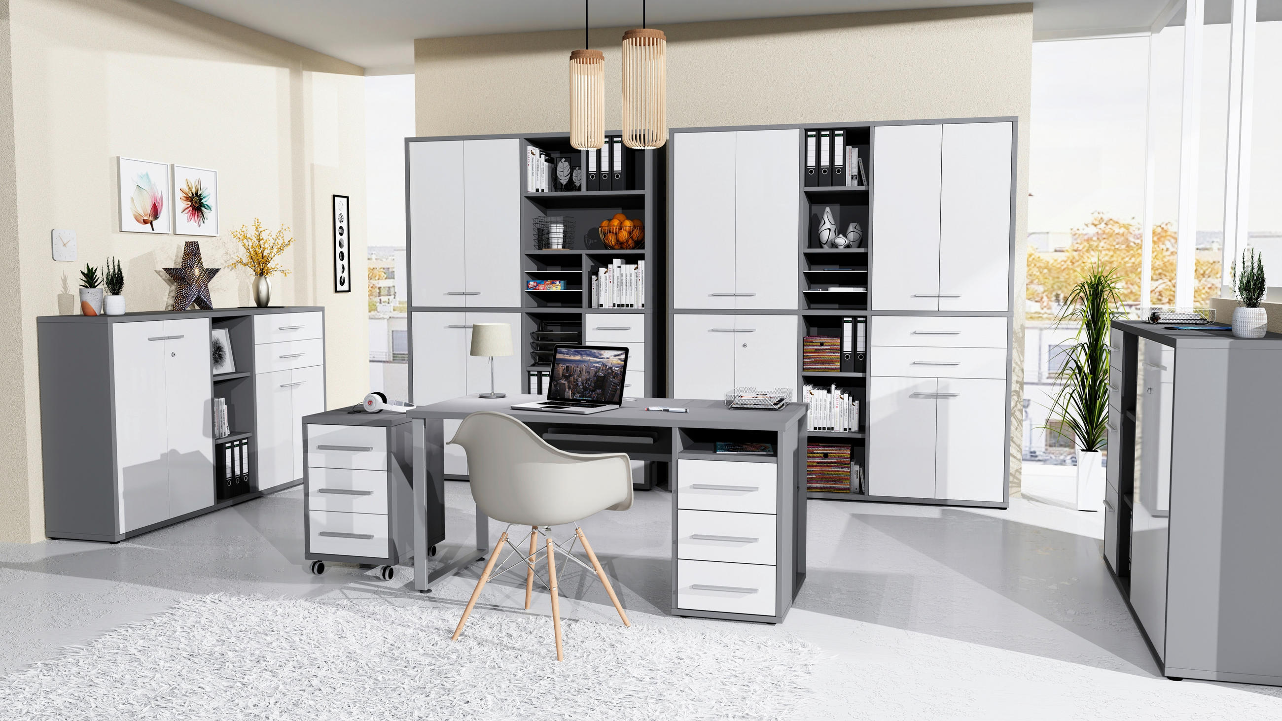 ROLLCONTAINER Weiß, Dunkelgrau  - Dunkelgrau/Alufarben, MODERN, Glas/Holzwerkstoff (41,6/68,6/50,2cm)