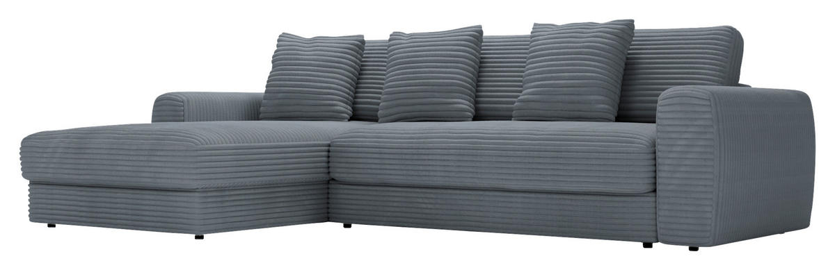 ECKSOFA in Cord Grau  - Schwarz/Grau, Modern, Kunststoff/Textil (182/302cm) - Carryhome
