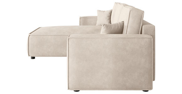 ECKSOFA Creme Cord Zierkissen, Rückenkissen, Bettkasten, Schlaffunktion, Rücken echt, Liegefläche im Originalstoff  - Creme/Schwarz, MODERN, Kunststoff/Textil (190/280cm) - Carryhome