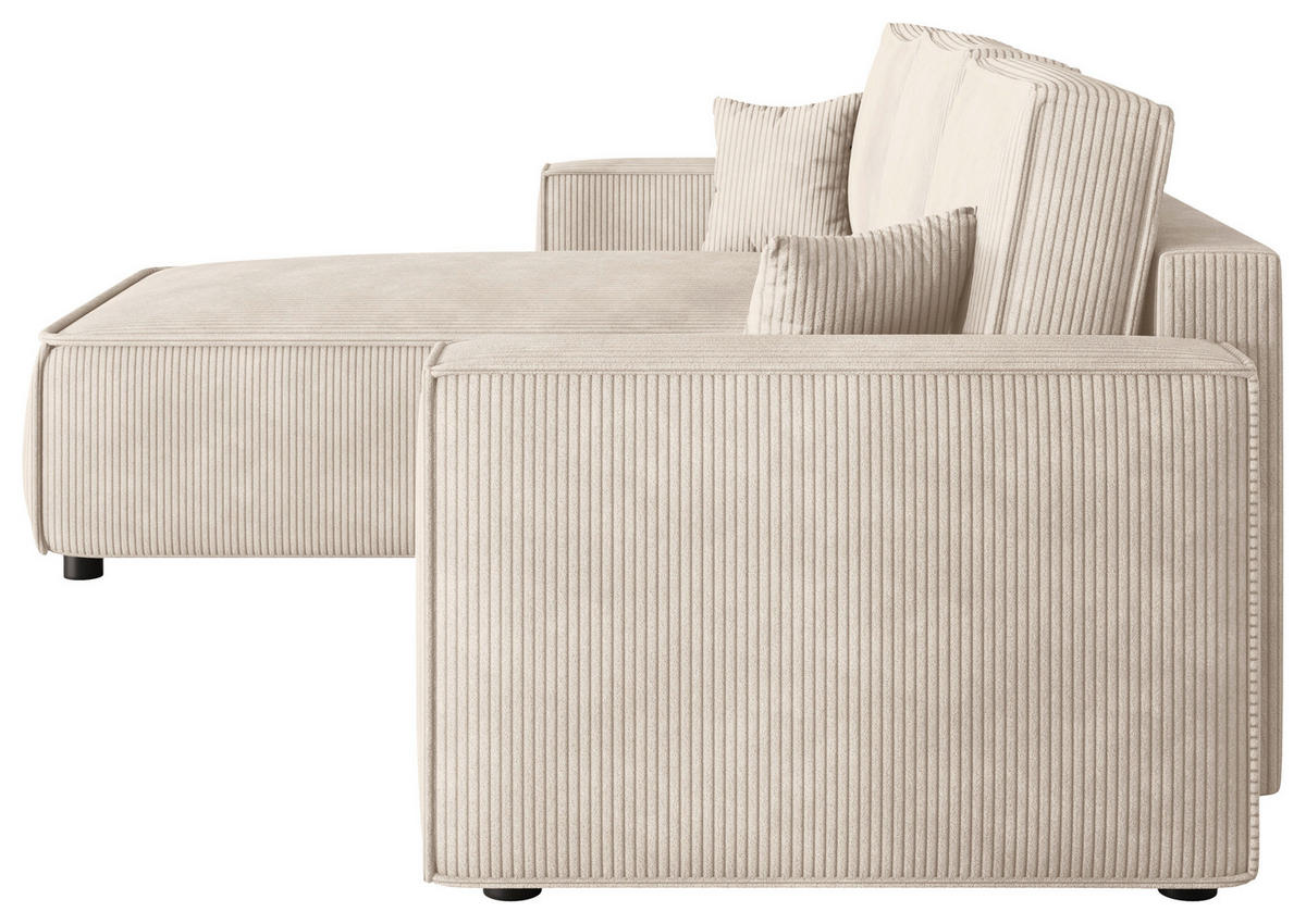 ECKSOFA Creme Cord Zierkissen, Rückenkissen, Bettkasten, Schlaffunktion, Rücken echt, Liegefläche im Originalstoff  - Creme/Schwarz, MODERN, Kunststoff/Textil (190/280cm) - Carryhome