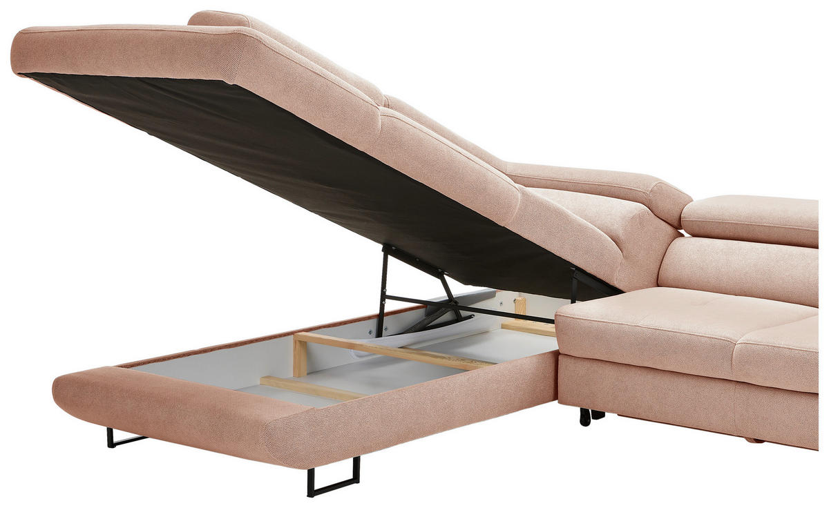 ECKSOFA in Webstoff Altrosa  - Schwarz/Altrosa, Design, Textil/Metall (235/280cm) - Hom`in
