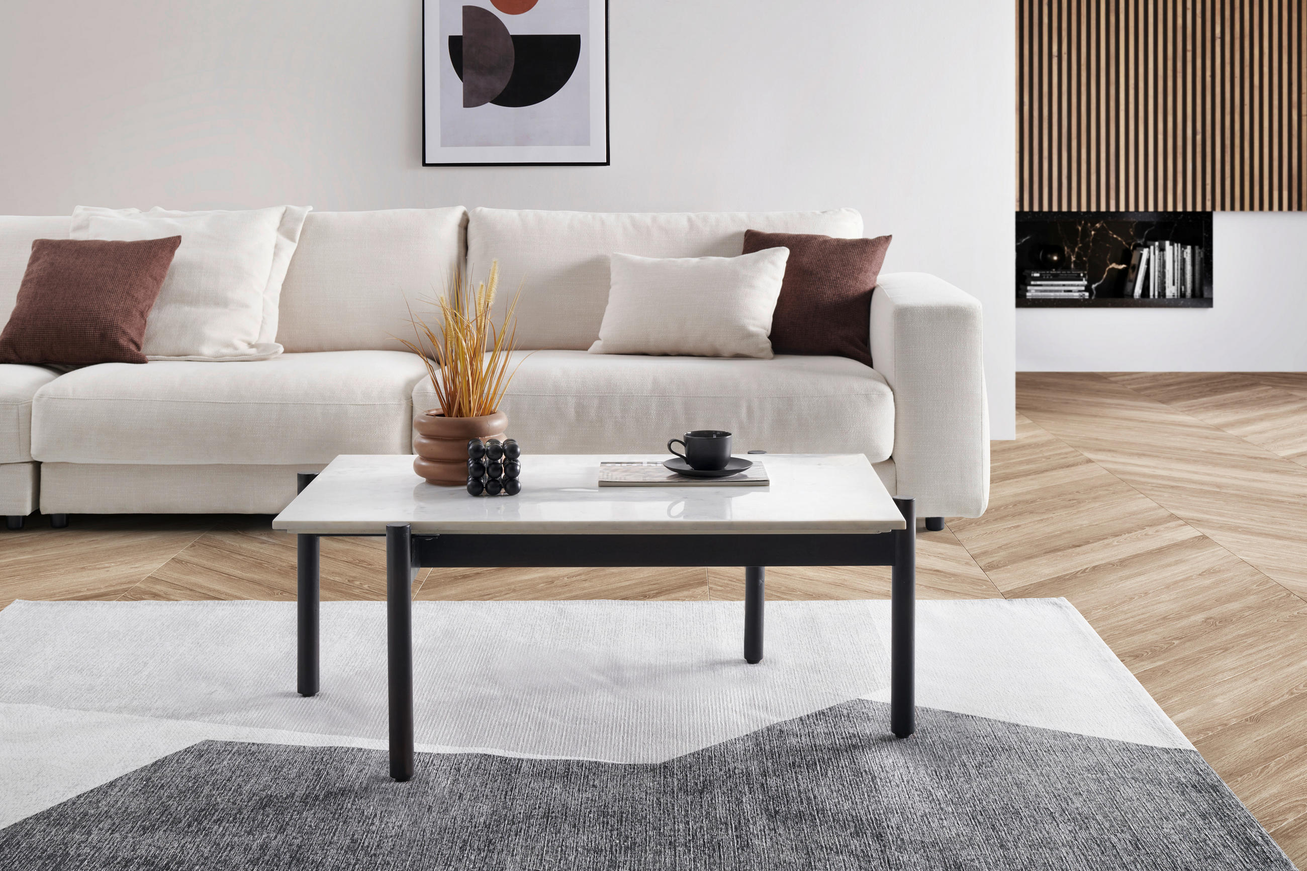 SOFFBORD i trä, sten  - vit/svart, Design, trä/sten (100/40/65cm) - Livetastic