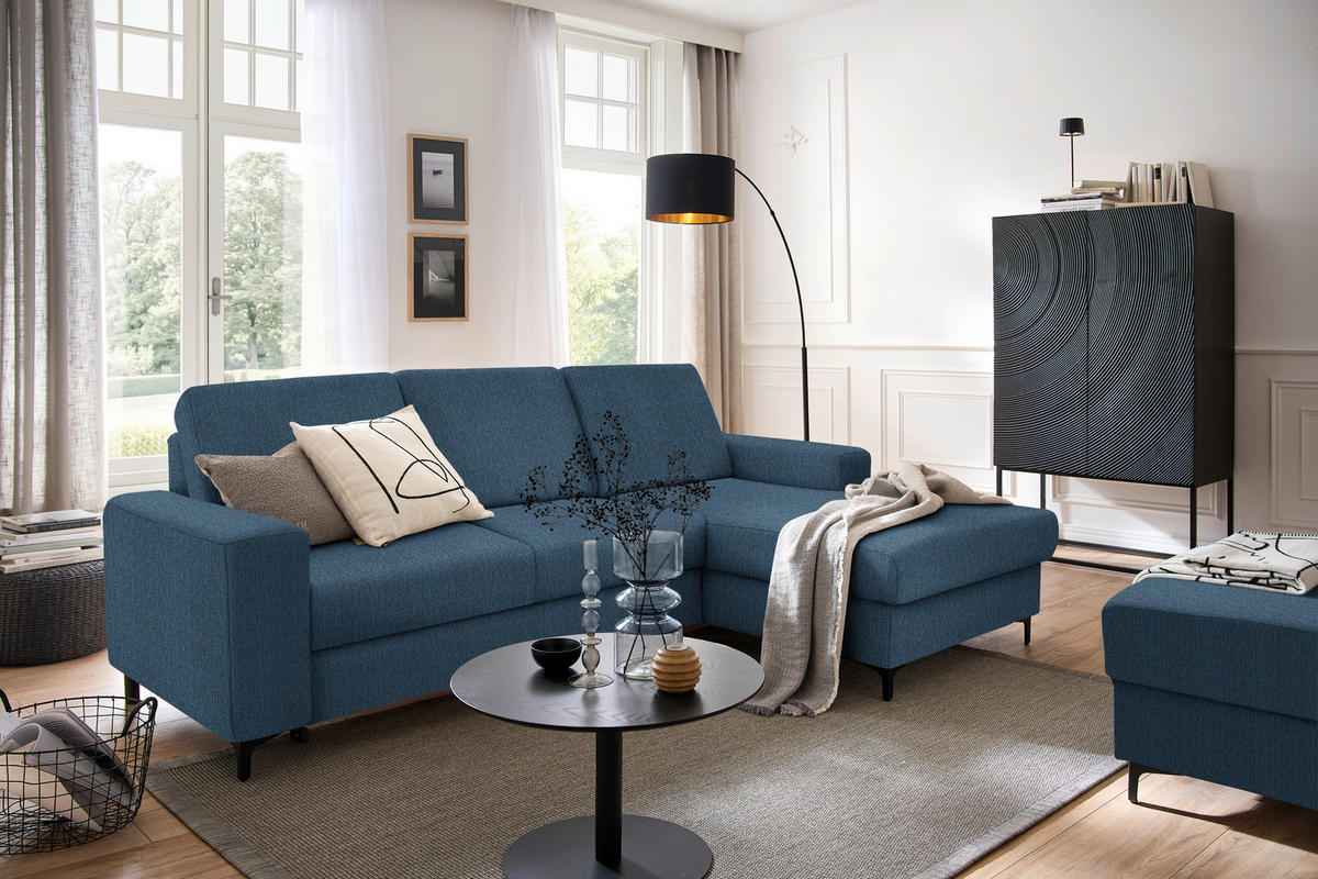 ECKSOFA in Webstoff Blau  - Blau/Schwarz, KONVENTIONELL, Textil/Metall (247/167cm) - Stylife