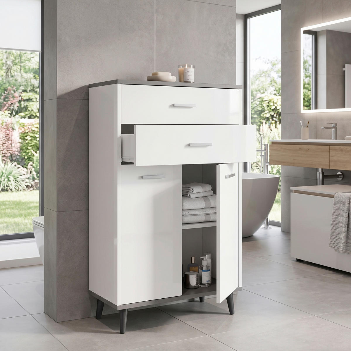 HIGHBOARD  60/97/28 cm 2 Schublade(n)  - Eiche dunkel/Eichefarben, MODERN, Holzwerkstoff/Metall (60/97/28cm) - MID.YOU