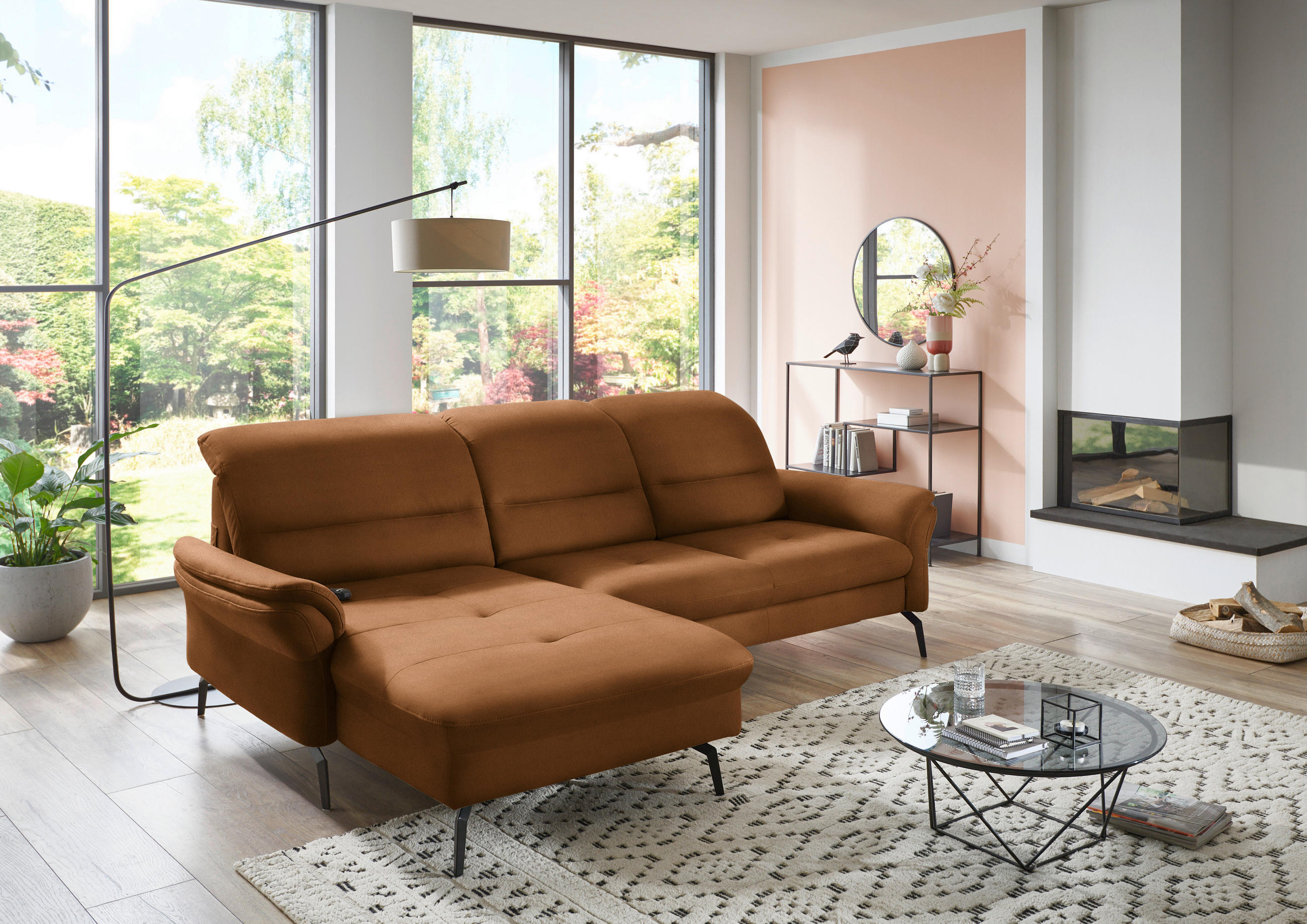 ECKSOFA in Flachgewebe Cognac  - Cognac/Schwarz, Konventionell, Textil/Metall (181/260cm) - Beldomo Speed