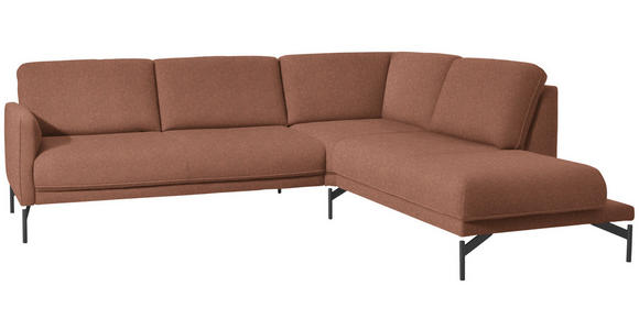 ECKSOFA in Flachgewebe, Struktur Rostfarben  - Rostfarben/Anthrazit, Design, Textil/Metall (254/230cm) - Ambiente