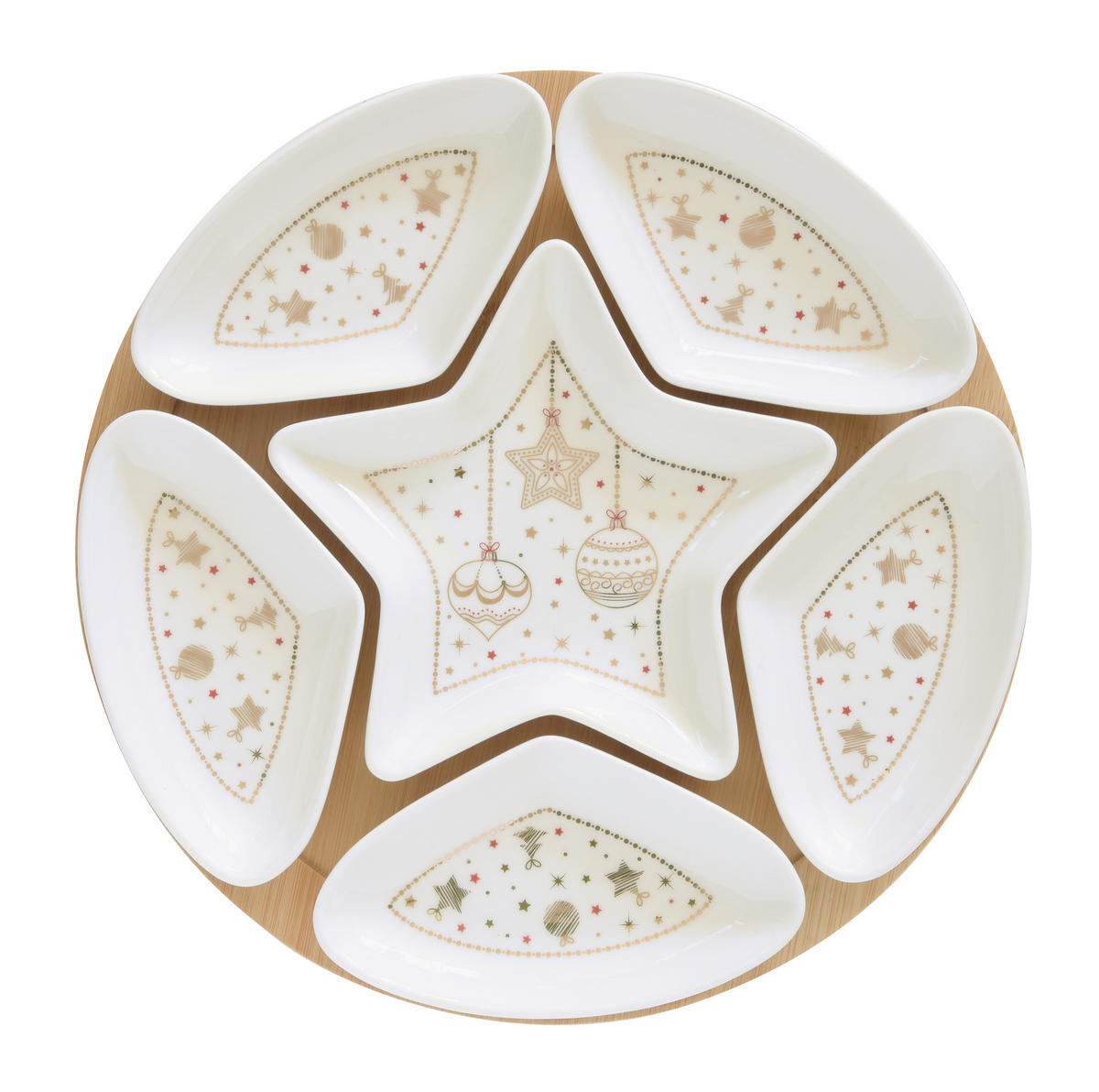 TÁNYÉR 25 cm  - aranyszínű/fehér, Basics, fa/kerámia (25cm)