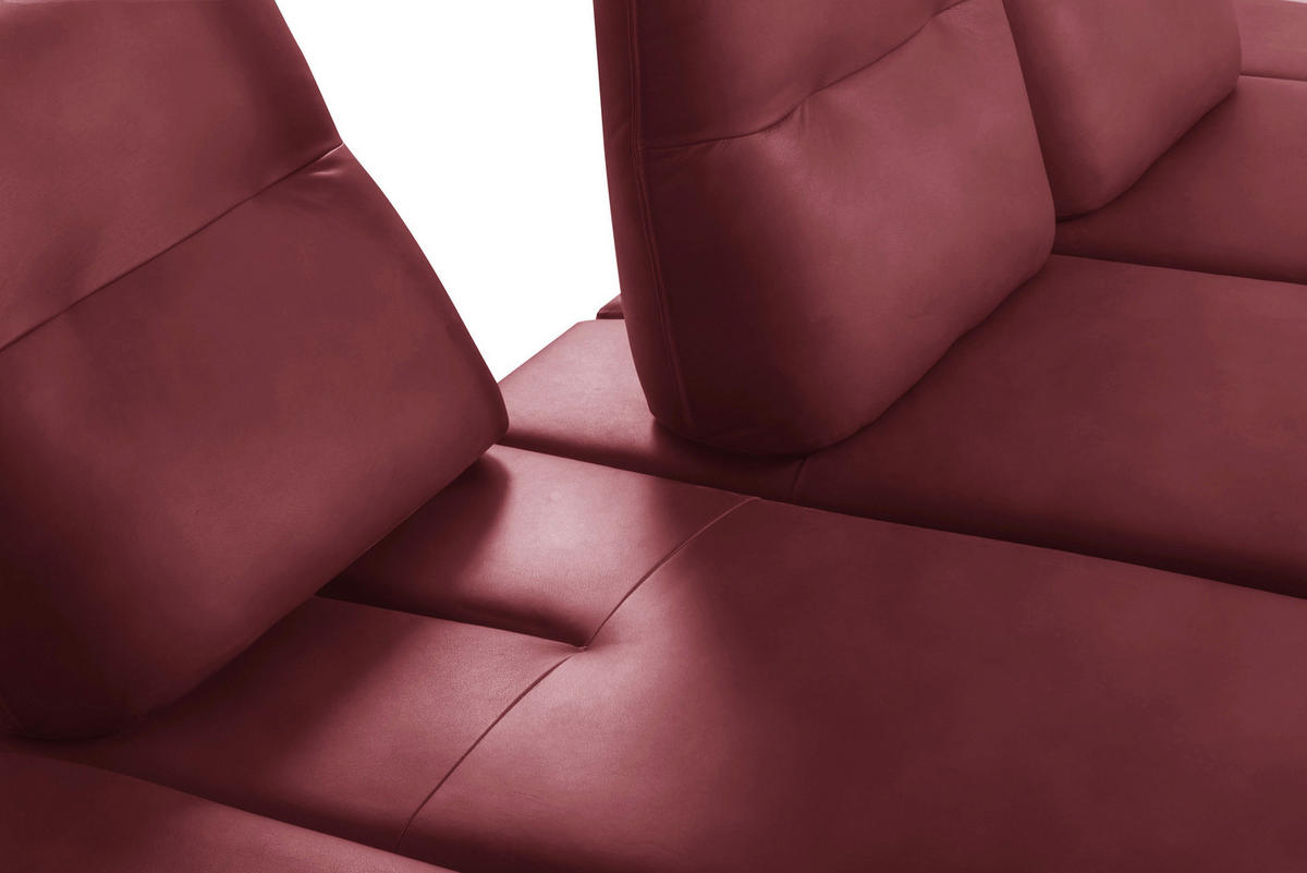 ECKSOFA Kirschrot Echtleder Armteilverstellung, Kopfteilverstellung, Sitztiefenverstellung  - Schwarz/Kirschrot, Design, Leder/Metall (180/291cm) - Celina Home