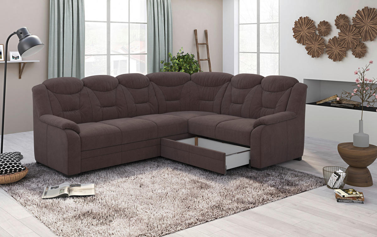 ECKSOFA in Chenille Braun  - Schwarz/Braun, Basics, Kunststoff/Textil (263/211cm) - MID.YOU