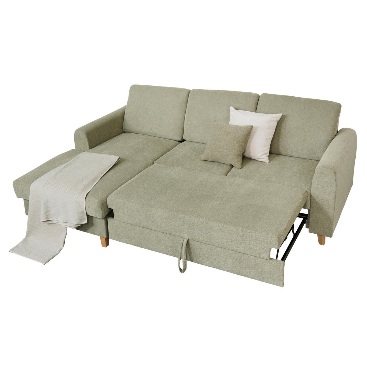 ECKSOFA Hellgrün Flachgewebe  - Buchefarben/Hellgrün, KONVENTIONELL, Holz/Textil (166/241cm) - Carryhome
