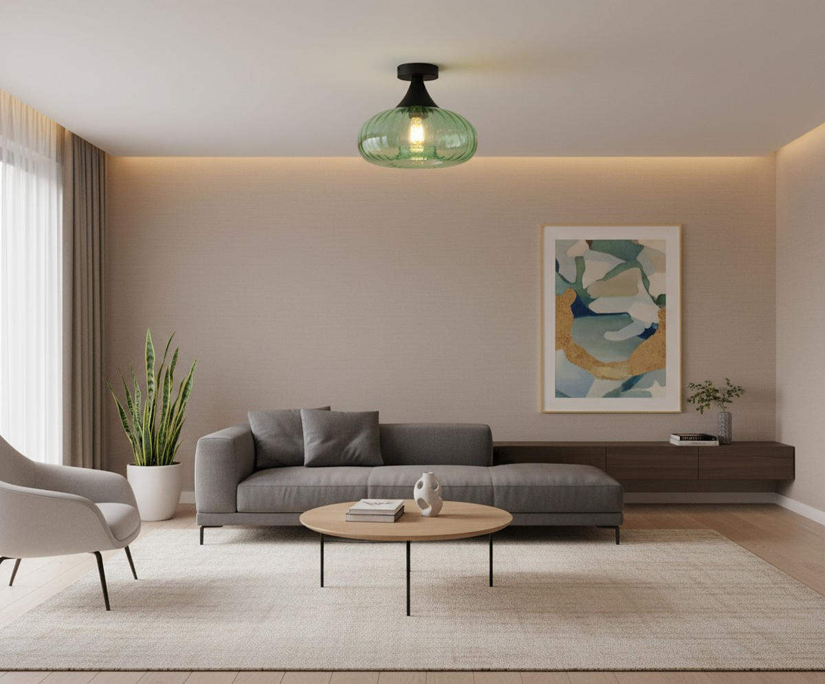 DECKENLEUCHTE 28/23 cm   - Schwarz/Grün, Design, Glas/Metall (28/23cm) - Collet's Monde