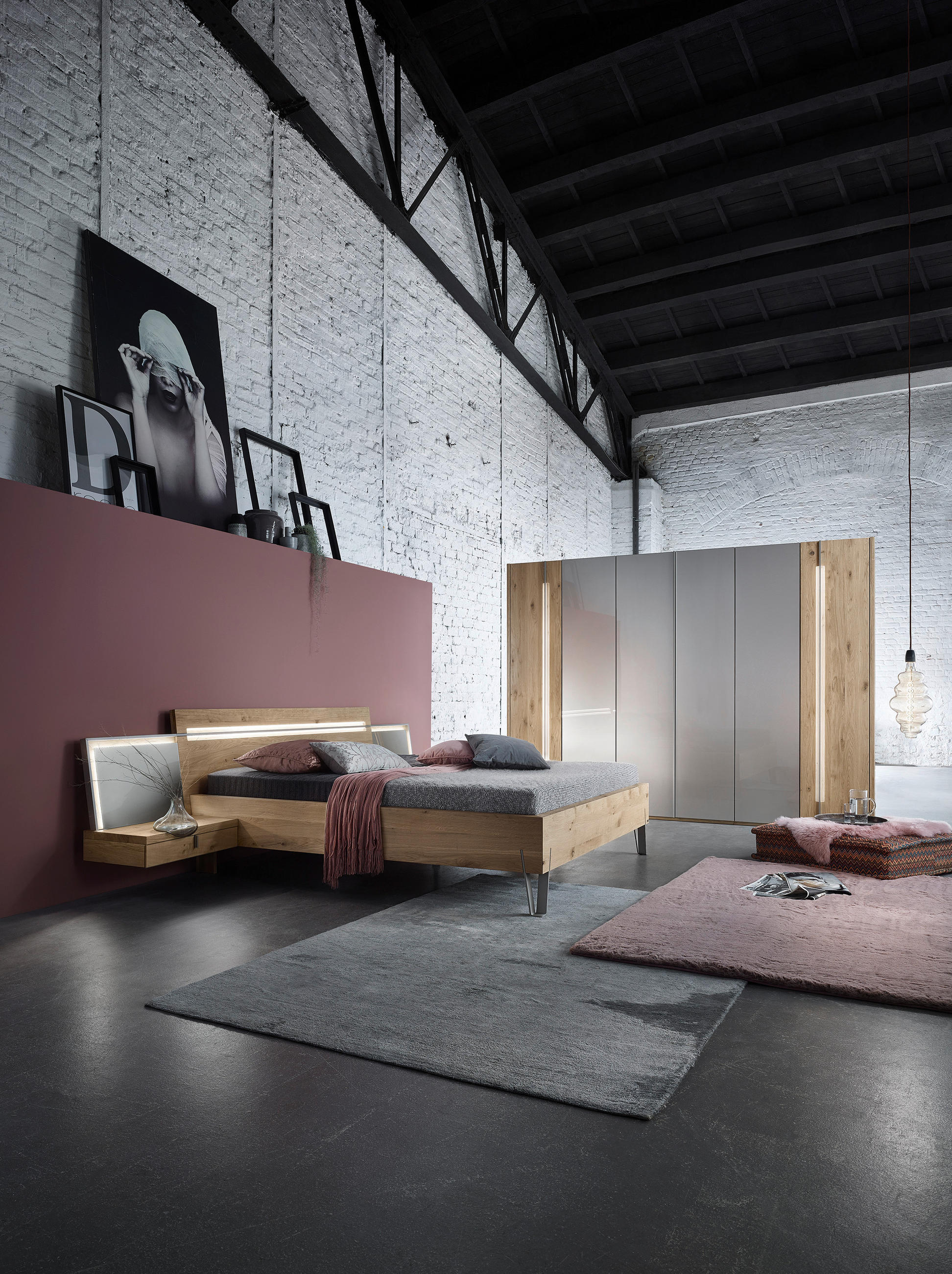 BETTANLAGE - Eichefarben/Silberfarben, Design, Holz (180/200cm) - Valdera