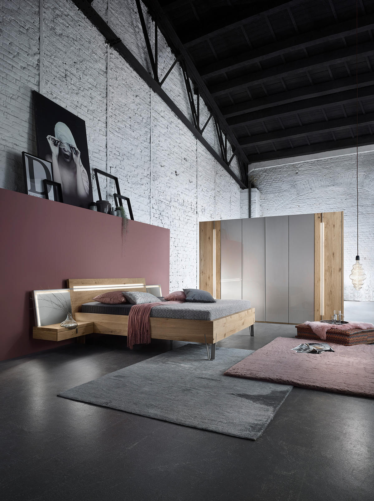 BETTANLAGE - Eichefarben/Silberfarben, Design, Holz (180/200cm) - Valdera