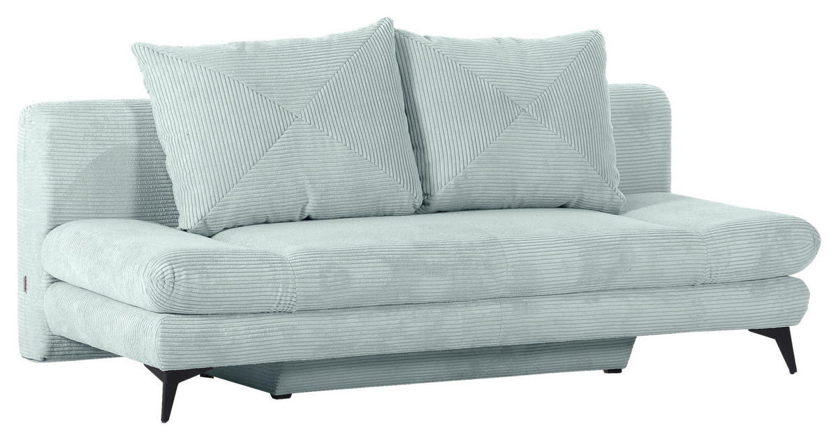 SCHLAFSOFA Cord Hellblau  inkl. Rückenkissen, Bettkasten, Schlaffunktion, Rücken echt, Armteilverstellung, Liegefläche im Originalstoff  - Schwarz/Hellblau, KONVENTIONELL, Textil/Metall (200/78/95cm) - home24