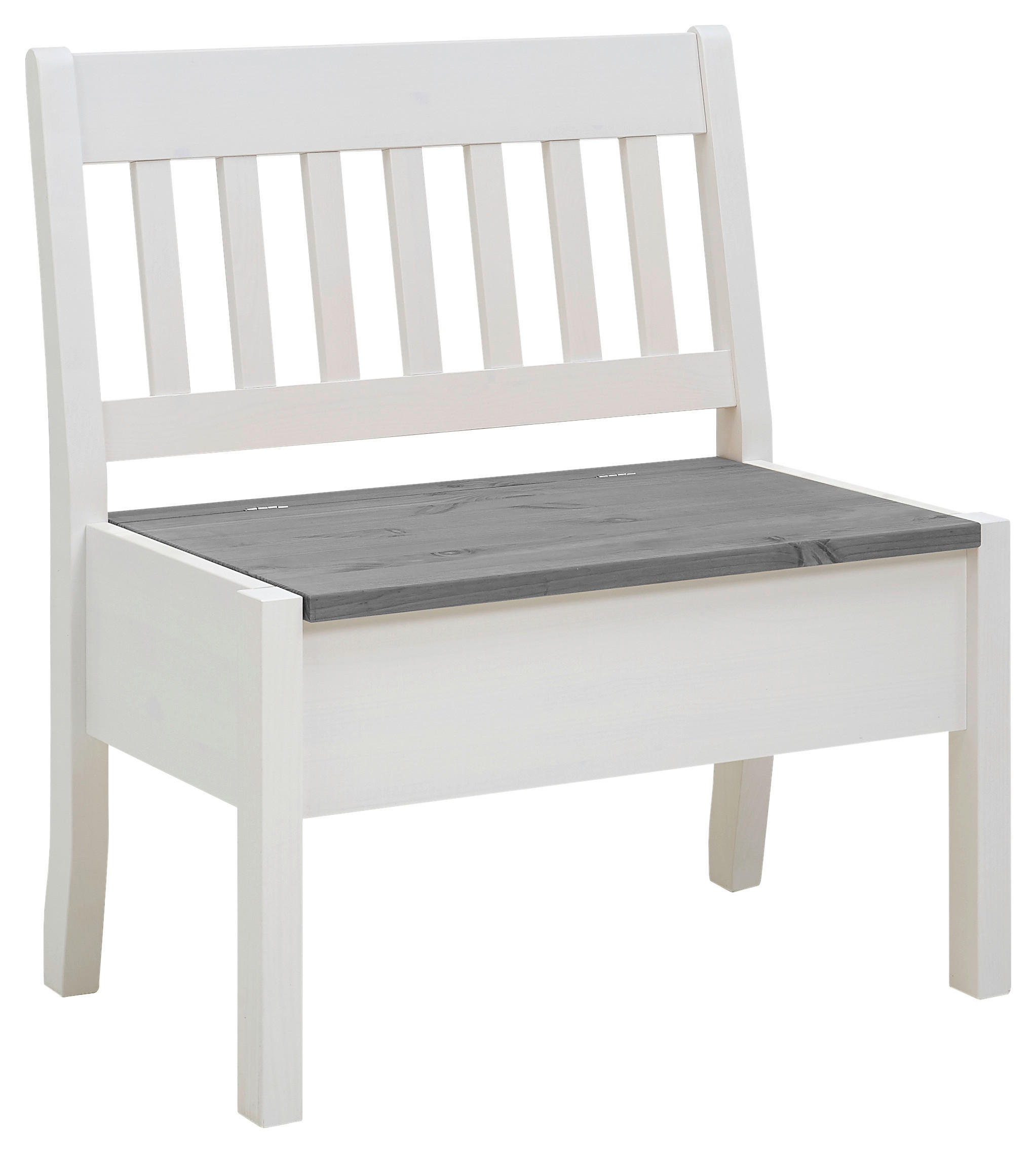 SITZBANK 83/93/58 cm Grau, Weiß Kiefer massiv  - Weiß/Grau, ROMANTIK / LANDHAUS, Holz (83/93/58cm) - Boxxx