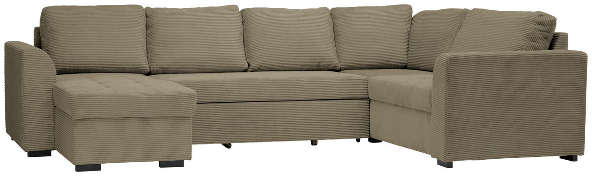 WOHNLANDSCHAFT in Velours, Cord Olivgrün  - Schwarz/Olivgrün, Design, Kunststoff/Textil (160/311/205cm) - Xora