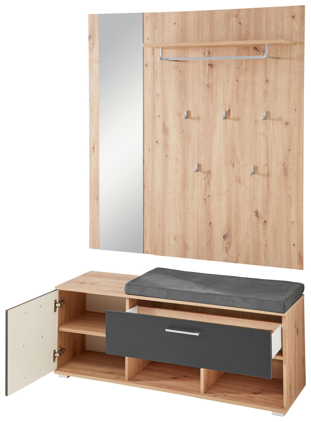 GARDEROBE 5-teilig  in 126/193/38 cm  - Schwarz/Eiche Artisan, Basics, Holzwerkstoff (126/193/38cm) - Xora