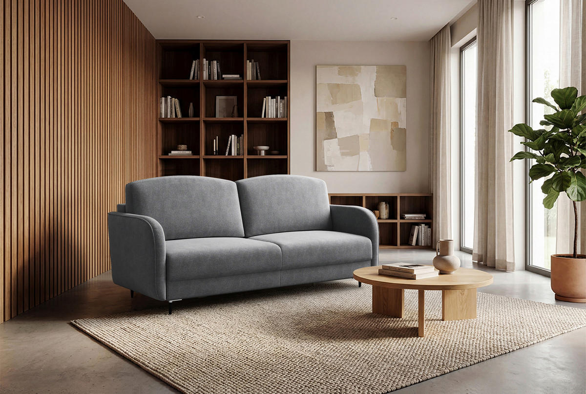 SCHLAFSOFA Chenille Dunkelgrau  inkl. Rückenkissen, Bettkasten, Schlaffunktion, Rücken echt  - Dunkelgrau/Schwarz, KONVENTIONELL, Textil/Metall (215/95/85cm) - Milino