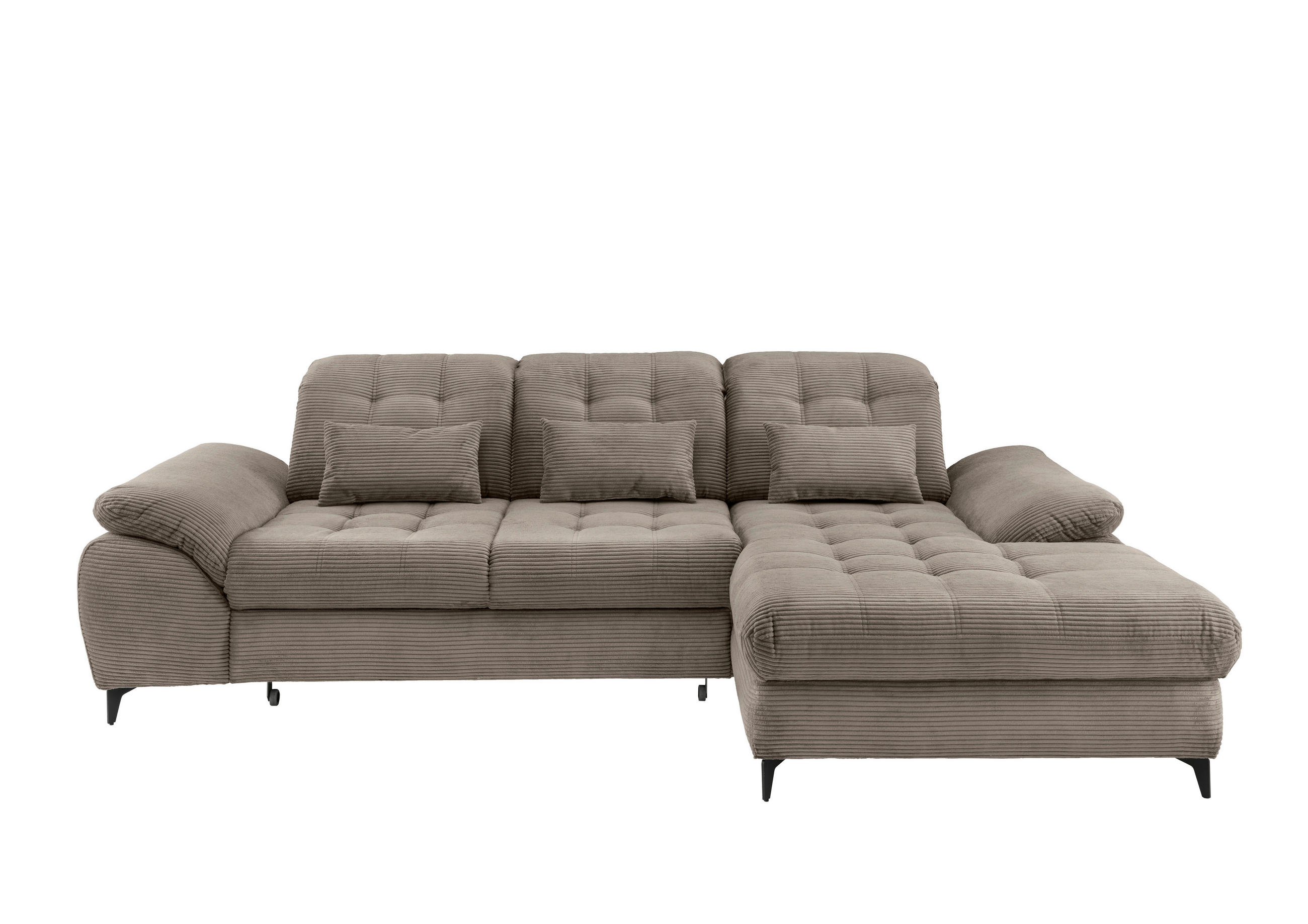ECKSCHLAFSOFA Cord Graubraun  - Graubraun/Schwarz, Modern, Textil/Metall (273/189cm) - Livetastic