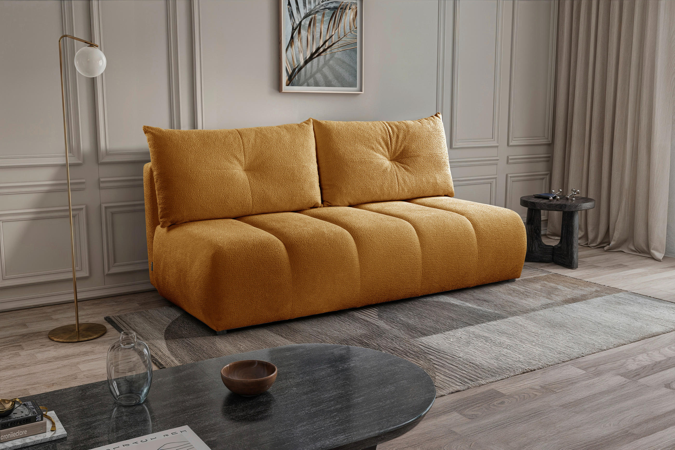 SCHLAFSOFA  mit Bettkasten erhältlich, Bettfunktion erhältlich Struktur Goldfarben  - Goldfarben/Creme, Design, Holz/Textil (209/100/103cm) - MID.YOU