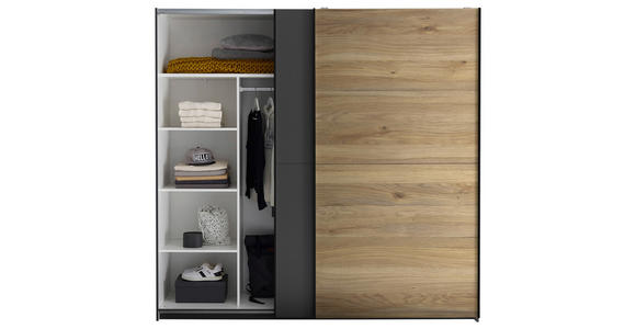 SCHWEBETÜRENSCHRANK  in Graphitfarben, Eichefarben  - Eichefarben/Schwarz, MODERN, Holzwerkstoff/Metall (215/210/60cm) - Carryhome
