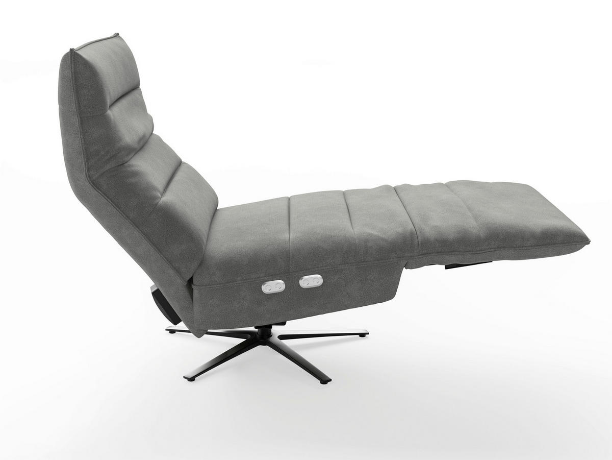 RELAXSESSEL EVE E Flachgewebe Kopfteilverstellung, Rücken echt    - Schwarz/Grau, Basics, Textil/Metall (80/109/98cm) - Sit & More