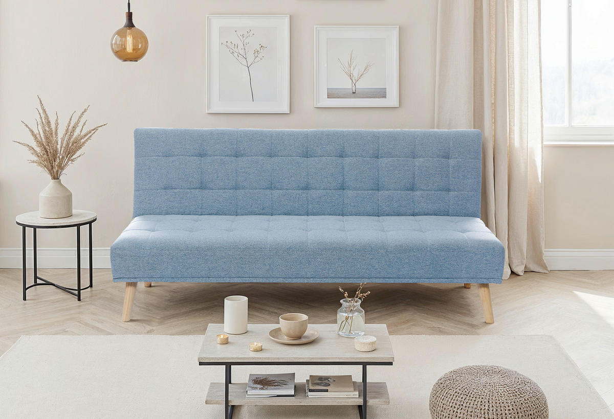 SCHLAFSOFA Leinenoptik Hellblau  - Schwarz/Naturfarben, Design, Holz/Kunststoff (179/81/85cm) - P & B