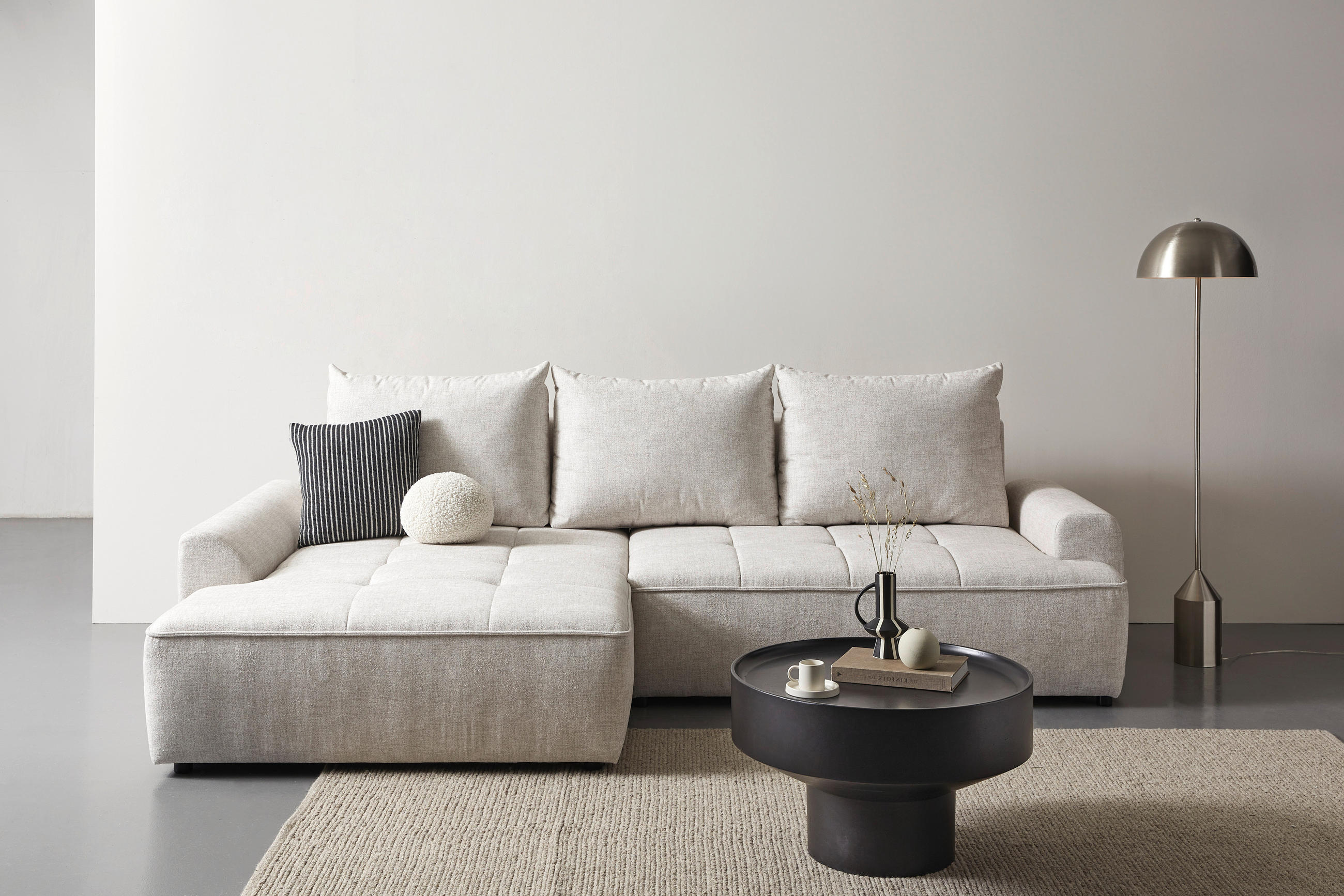 ECKSOFA Naturfarben Mikrofaser  - Schwarz/Naturfarben, KONVENTIONELL, Kunststoff/Textil (169/295cm) - Carryhome