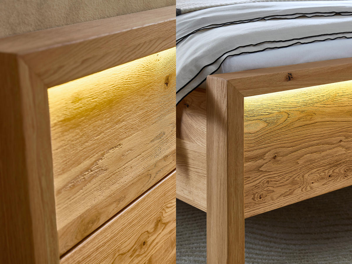 BETT 200/200 cm,  in Naturfarben, Wildeiche, Beleuchtung,  - Wildeiche/Naturfarben, MODERN, Holz (200/200cm) - MID.YOU