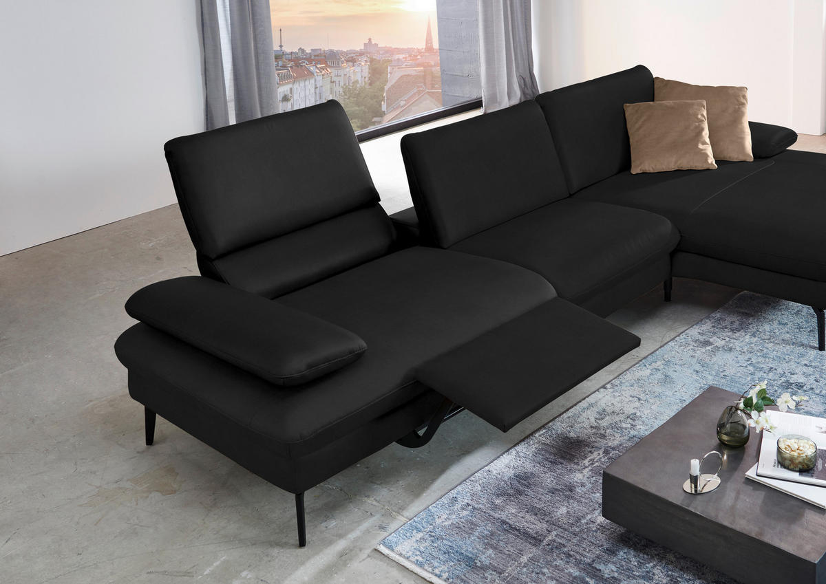 ECKSOFA in Echtleder Schwarz  - Schwarz, Design, Leder/Metall (325/157cm) - Dieter Knoll