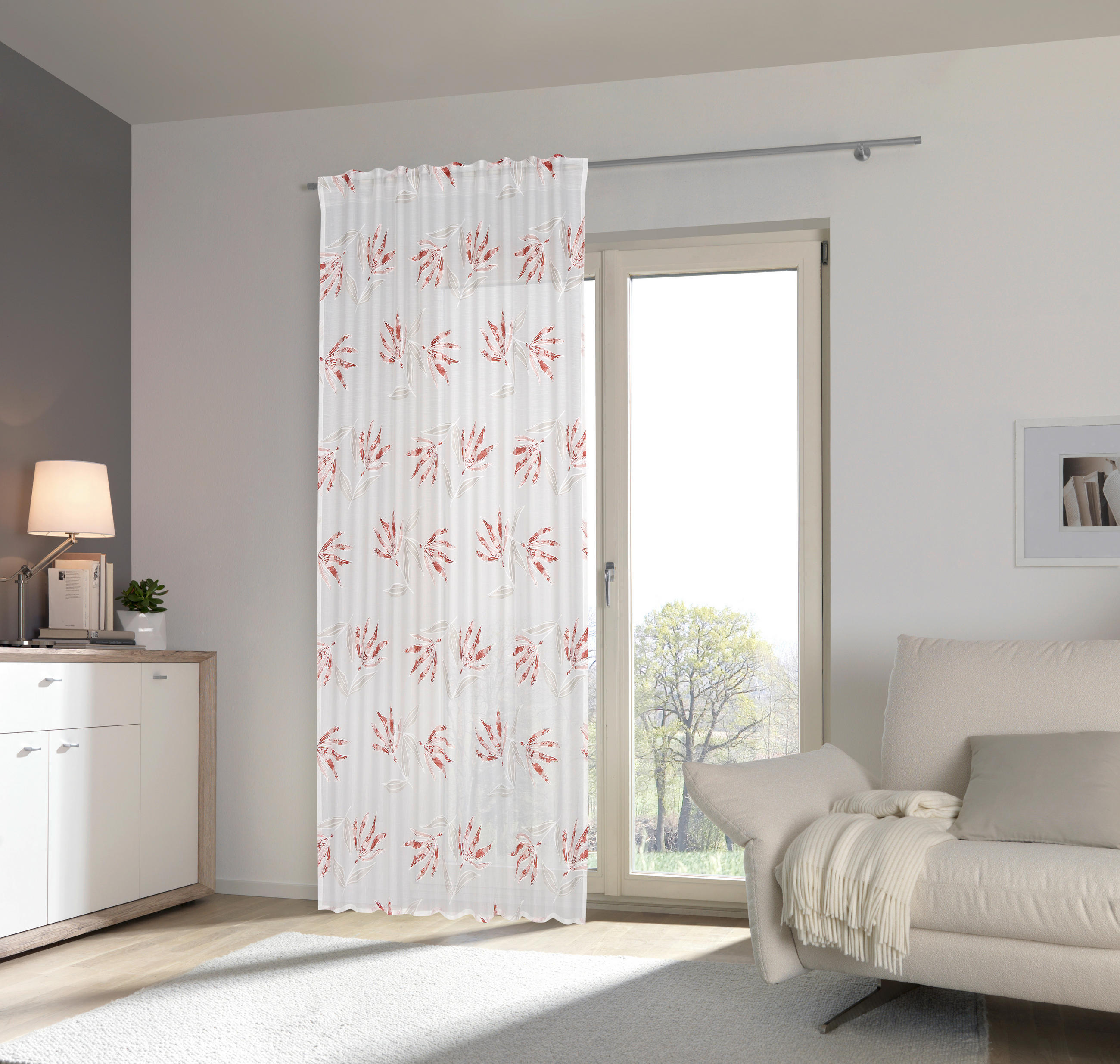 KÉSZFÜGGÖNY részben áttetsző  - piros/szürke, Design, textil (140/245cm) - Esposa