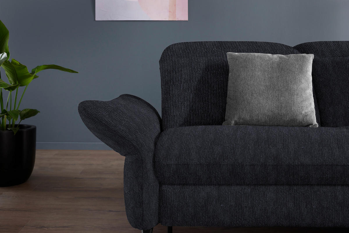 ECKSOFA in Flachgewebe Graphitfarben  - Schwarz/Graphitfarben, Design, Textil/Metall (299-313/233cm) - Dieter Knoll