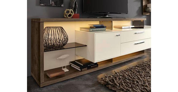 LOWBOARD 261,3/76,2/55,7 cm - Chromfarben/Schwarz, Design, Glas/Holz (261,3/76,2/55,7cm) - Moderano