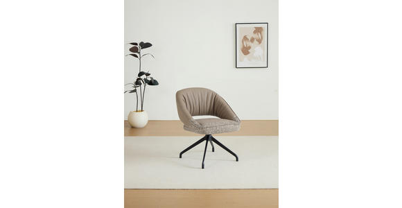 ARMLEHNSTUHL  Sitzfläche 360° drehbar, automatische Rückholfunktion Webstoff Echtleder  - Beige/Schwarz, Design, Leder/Textil (61/81/66cm) - Dieter Knoll