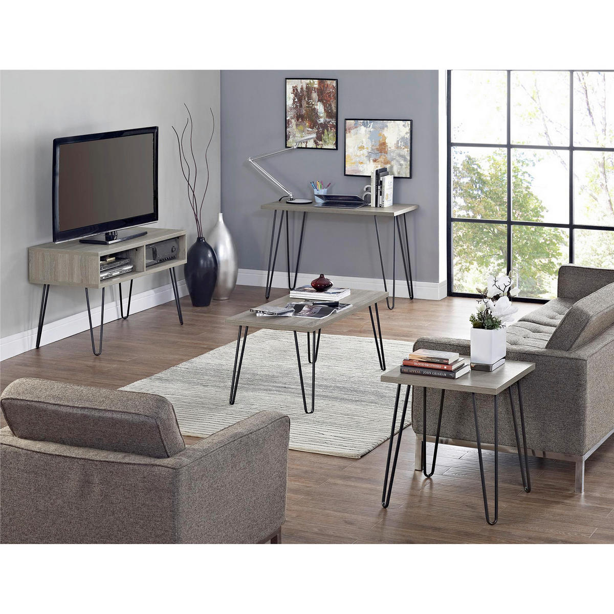 COUCHTISCH Owen 105/49/45 cm rechteckig Eichefarben  - Eichefarben/Schwarz, Design, Holzwerkstoff/Metall (105/49/45cm) - MID.YOU