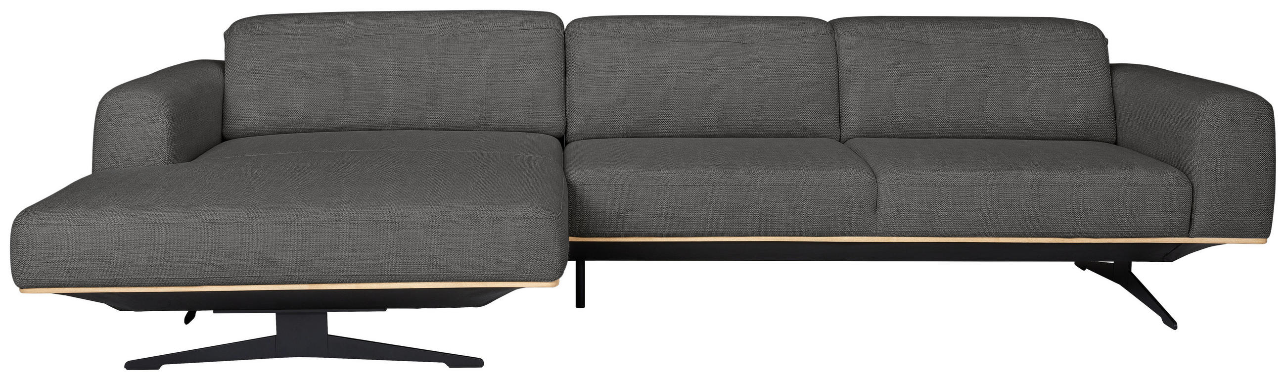 ECKSOFA Dunkelgrau Struktur  - Eichefarben/Dunkelgrau, Design, Holz/Textil (163/305cm) - Novel